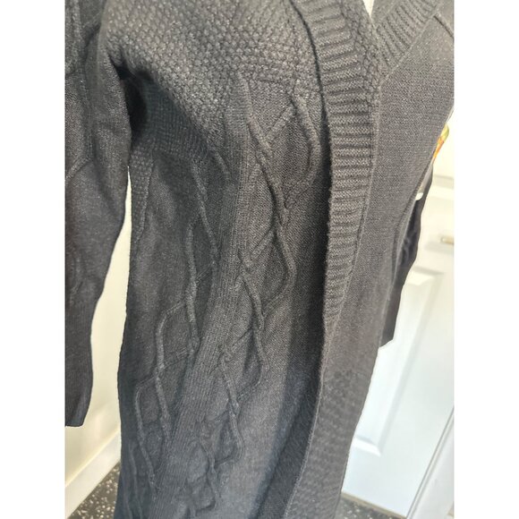 Cashmere Womens Long Black Cardigan Sweater Hoodie W/Cable Knit Pattern Soft - Picture 3 of 16